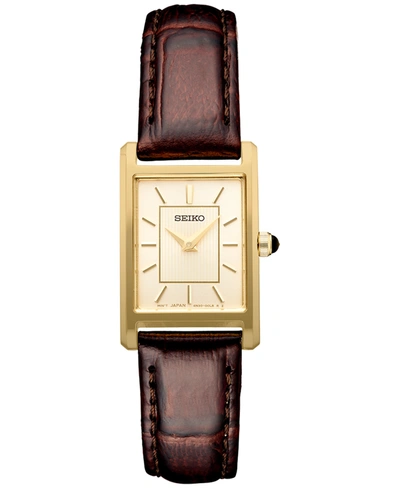 Seiko Women's Essentials Brown Leather Strap Watch 19mm In Gold