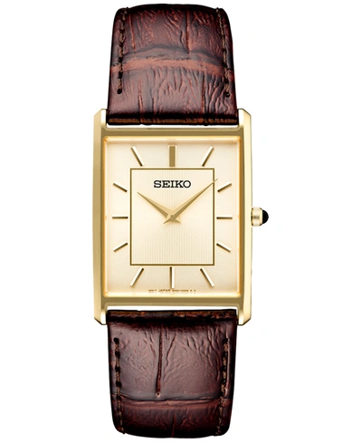 Seiko Men's Essentials Brown Leather Strap Watch 29mm In Gold