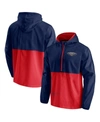 FANATICS MEN'S NAVY, RED NEW ORLEANS PELICANS ANORAK BLOCK PARTY WINDBREAKER HALF-ZIP HOODIE JACKET