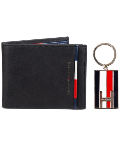 Tommy Hilfiger Men's Rfid Bifold Wallet, Removable Pocketmate & Key Fob In Black