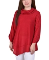 Ny Collection Petite Cowlneck V-hem Sweater In Red