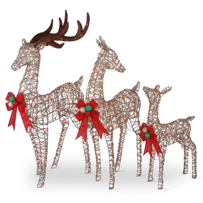 National Tree Company 60", 52" & 36" Champagne Glittered Deer Family Of 3 With Clear Lights In Gold