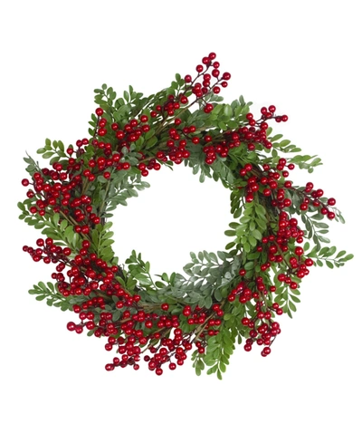 Northlight Berries And Two Tone Leaves Artificial Christmas Wreath-unlit In Green
