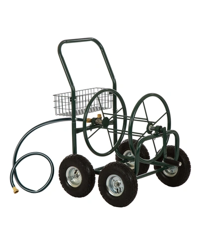 Glitzhome Green Steel 4-wheel Garden Hose Reel Cart, 34.5"