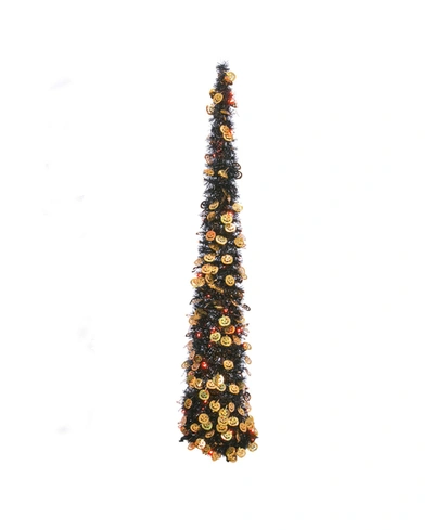 Gerson International Electric Lighted Pop-up Tinsel Halloween Tree, 65" In Black
