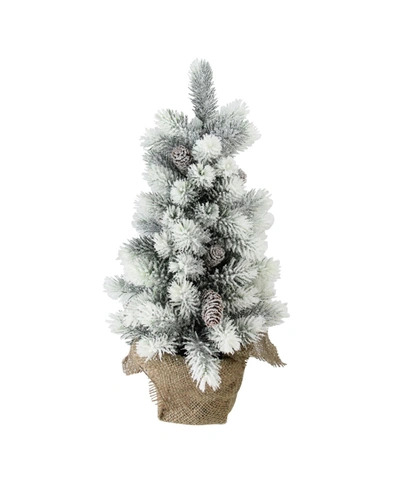 Northlight 19" Flocked Mini Pine Artificial Christmas Tree In Burlap Base In White