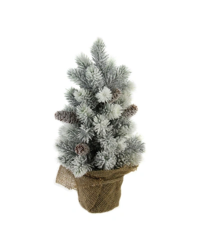Northlight 16" Flocked Green Pine Artificial Table Top Christmas Tree With Burlap Base In White