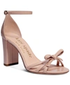 Kate Spade Flamenco Bow Patent Block-heel Sandals In Peach Shake