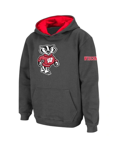 Stadium Athletic Youth Boys Charcoal Wisconsin Badgers Big Logo Pullover Hoodie