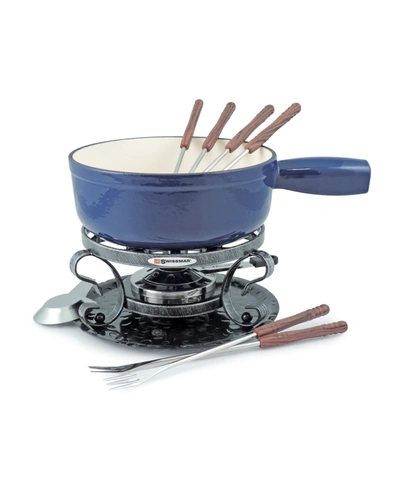 Swissmar Lugano 9 Piece Cast Iron Fondue Set In Royal Blue