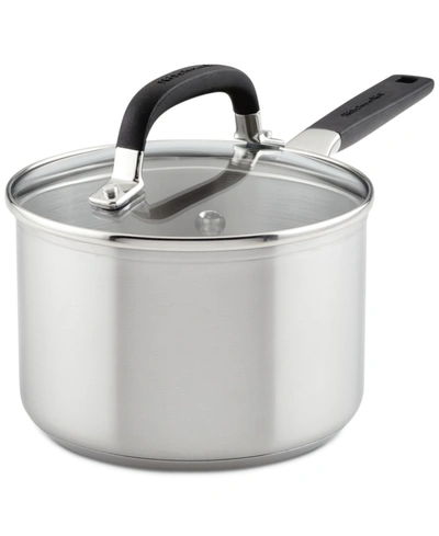 Kitchenaid Stainless Steel 2 Quart Induction Sauce Pan With Measuring Marks And Lid In Silver