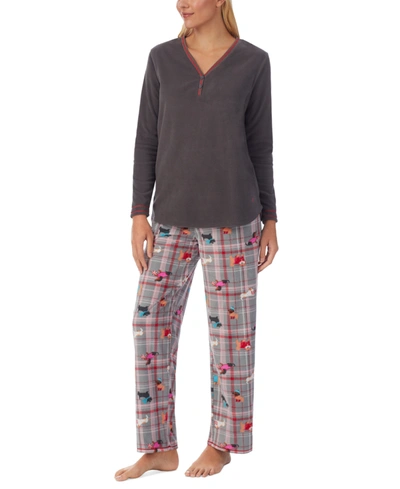 Cuddl Duds Henley Top & Print Pants Pajama Set In Grey Plaid