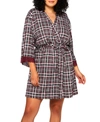 Icollection Plus Size Jessie Cozy Robe In Multi