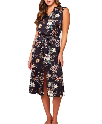 Icollection Women's Iris Slip Over Stretch Satin Floral Dress Or Gown In Black