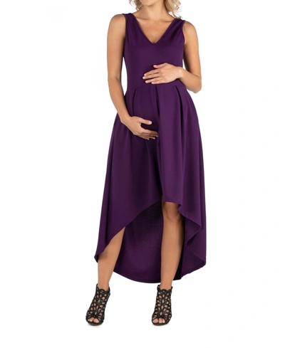 24seven Comfort Apparel Sleeveless Fit And Flare High Low Maternity Dress In Purple