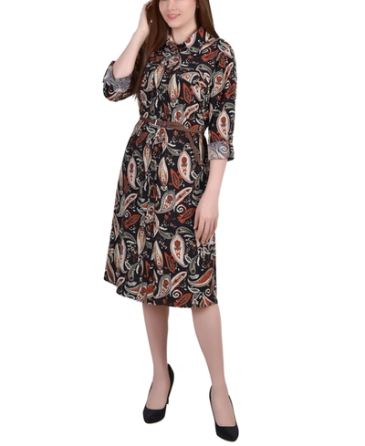 NY COLLECTION WOMEN'S 3/4 ROLL TAB SLEEVE SHIRTDRESS