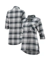 Concepts Sport Women's Charcoal, Gray Carolina Panthers Accolade Flannel Long Sleeve Button-up Nightshirt In Charcoal/gray