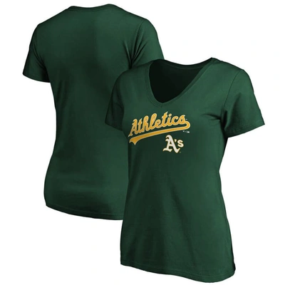 Fanatics Women's Green Oakland Athletics Team Logo Lockup V-neck T-shirt