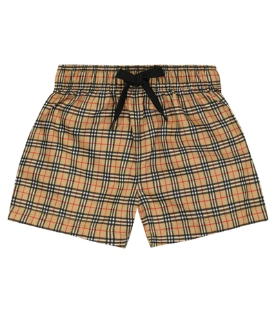 Burberry Baby Checked Swim Trunks In Archive Beige Ip Chk