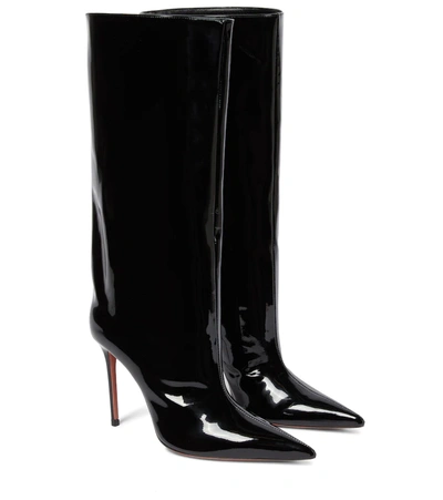 Amina Muaddi Fiona Patent Leather Knee-high Boots In Black