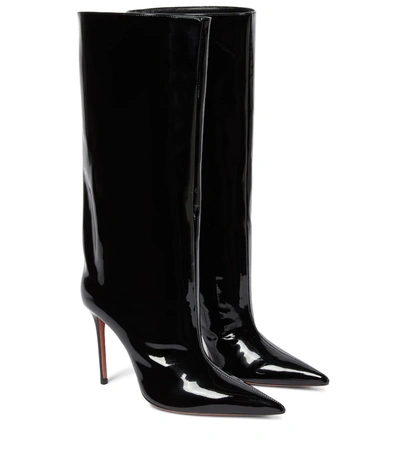 Amina Muaddi Fiona Patent Leather Knee-high Boots In Patent Black