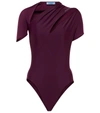 Mugler Logo-printed Cutout Bodysuit In Raisin