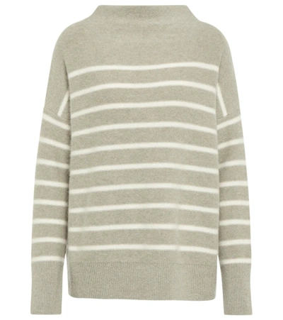 Vince Breton Stripe Funnel Neck Cashmere Sweater In Grey