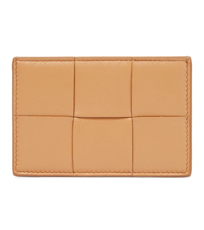 Bottega Veneta Intrecciato Leather Card Holder In Almond-gold