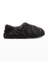 Fendi Men's Ff Logo Shearling Slippers In Asfalto Neronero