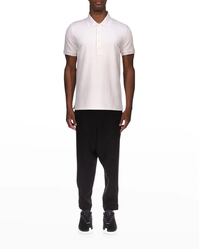 Balmain Men's Monogram Pique Polo Shirt In White