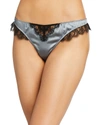 Kiki De Montparnasse Sensuel Lace-trim Silk Thong In Storm Black