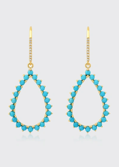 Jennifer Meyer 3-prong Turquoise Open Teardrop Earrings In Yellow Gold