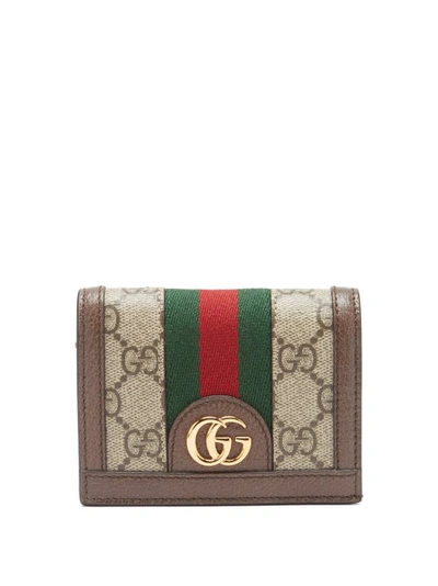 Gucci Ophidia Gg-jacquard Web-stripe Leather-trim Wallet In Beige