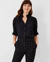 Ann Taylor Ruffle Button Top In Black