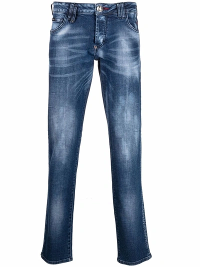Philipp Plein Straight-cut Stonewashed Jeans In Blue