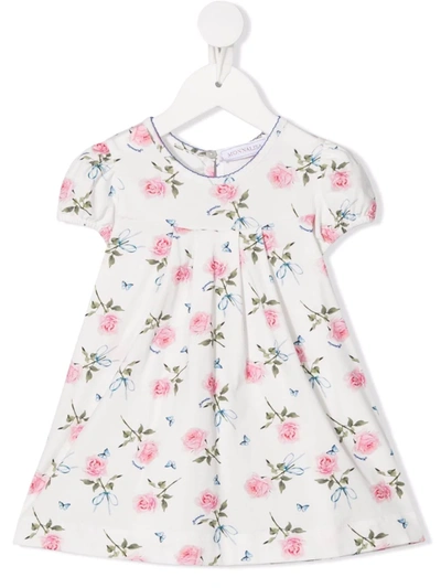 Monnalisa Babies' Floral-print Dress In Cream + Pink