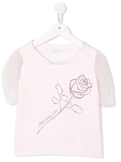 Monnalisa Kids' Embellished-rose T-shirt In White