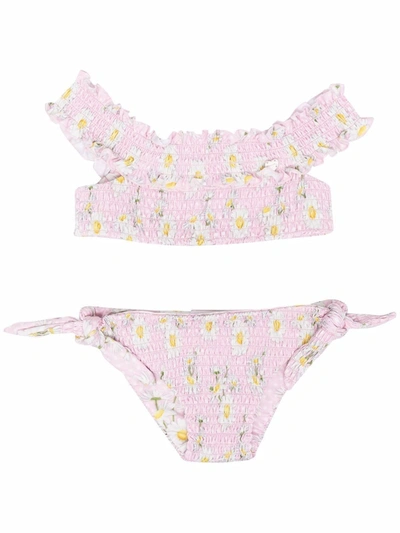 Monnalisa Kids' Girls Pink Ruched Daisies Bikini