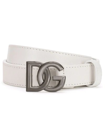 Dolce & Gabbana Logo-buckle Leather Belt In White