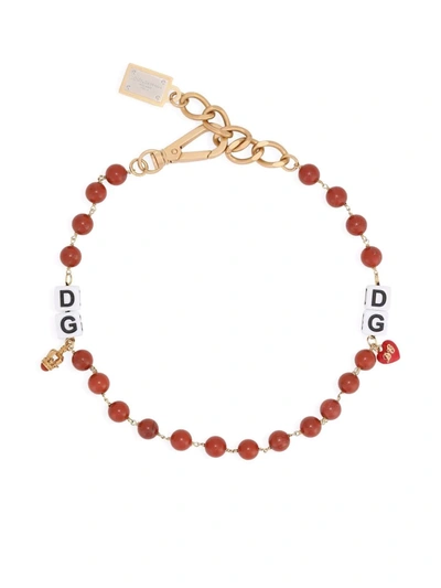 Dolce & Gabbana Beaded Charm Necklace In Gold