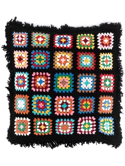 Alanui Positive Vibes Hand-crochet Pillow In Black