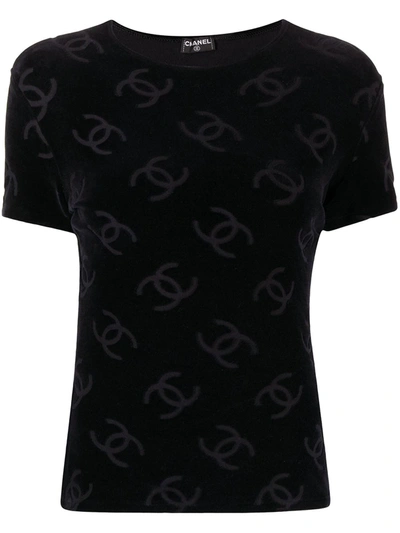 Pre-owned Chanel 1996 Cc Pattern Textured T-shirt In Black