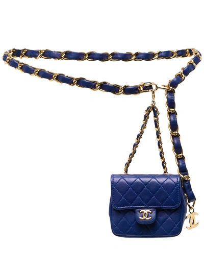 Pre-owned Chanel 1990s Micro Classic Flap Belt Bag In Blue