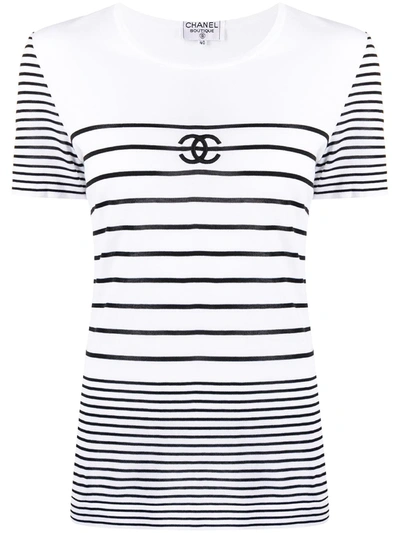 Pre-owned Chanel 1990s Cc Stripe-print T-shirt In White