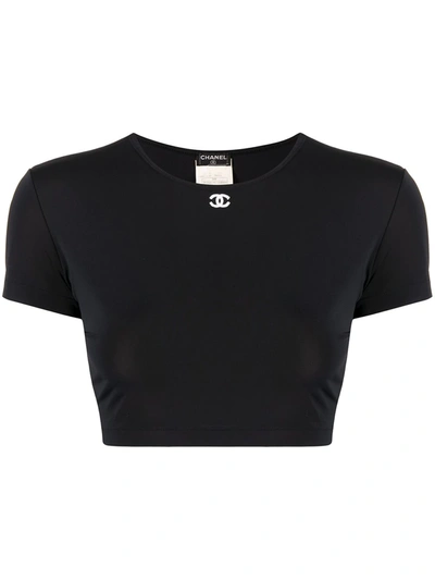 Pre-owned Chanel 1995 Logo Cropped T-shirt In Black