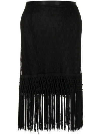Pre-owned Dolce & Gabbana Patterned Jaquard Fringed Skirt In Black