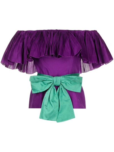 Pre-owned Dior  Bow-detail Ruffled Top In Green