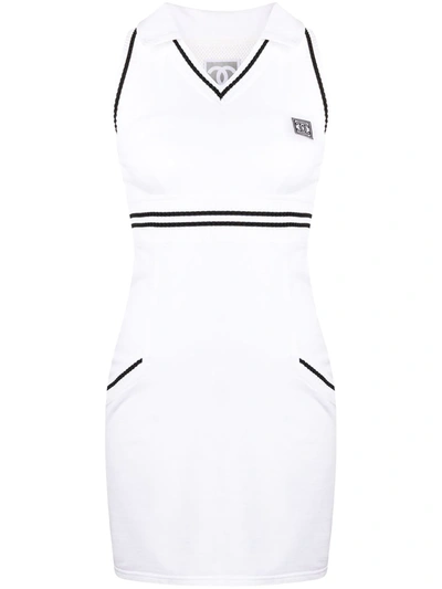 Pre-owned Chanel 2000s Sports Logo Patch Sleeveless Dress In White