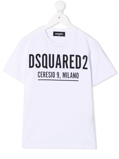 Dsquared2 White T-shirt With Black Print Dsquared Kids