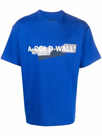 A-cold-wall* Knitted Strata T-shirt Electric Blue Cotton T-shirt With Frotn Logo Print